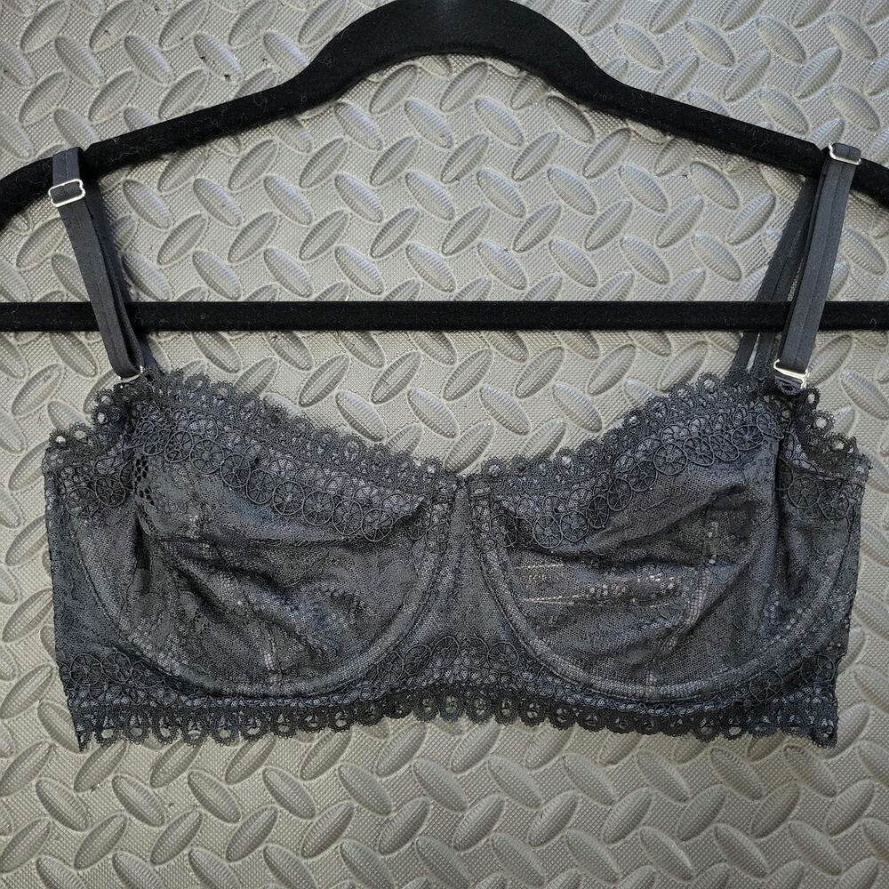 Victoria’s Secret Very Sexy Black Lace Unlined Balconette Bra 36D Floral Y2K